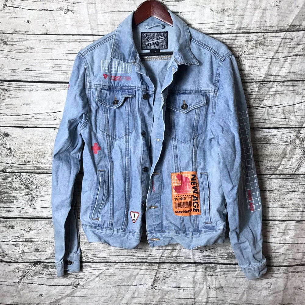 Trademark Brooklyn Cloth Men's Size Medium Denim Blue Jacket New Age Graphic